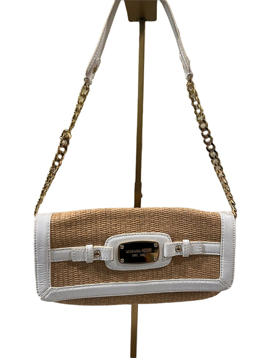MICHAEL Michael Kors Handbags - MICHAEL Michael Kors Tan Raffia Shoulder Bag with White Patent Trim